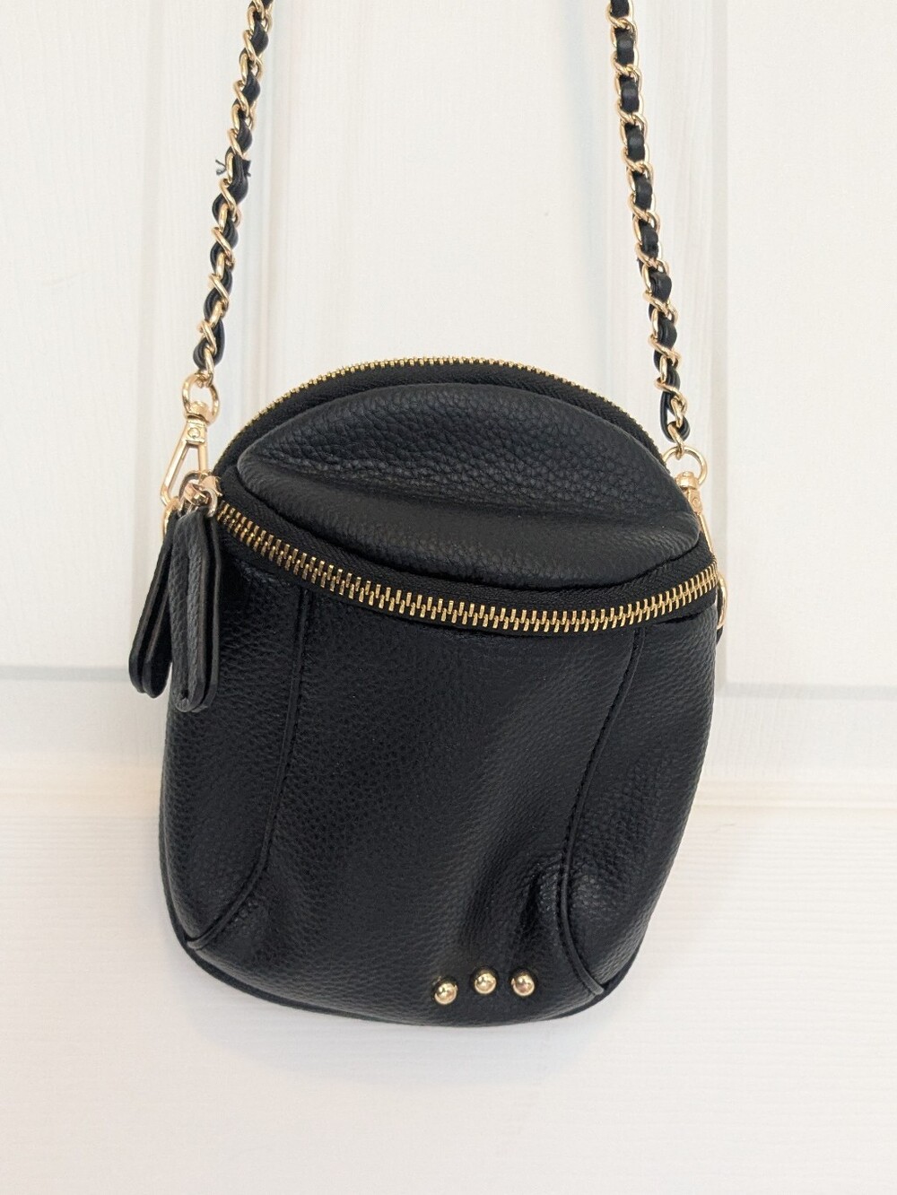 Black Crossbody Chain Bag with Gold Accents - Women